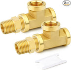 GASHER 2PCS Brass Tee Pipe Fittings, 1/4" NPT Female x 1/4" NPT Female x 1/4" NPT Male Pipe Fittings, Male Run Tee