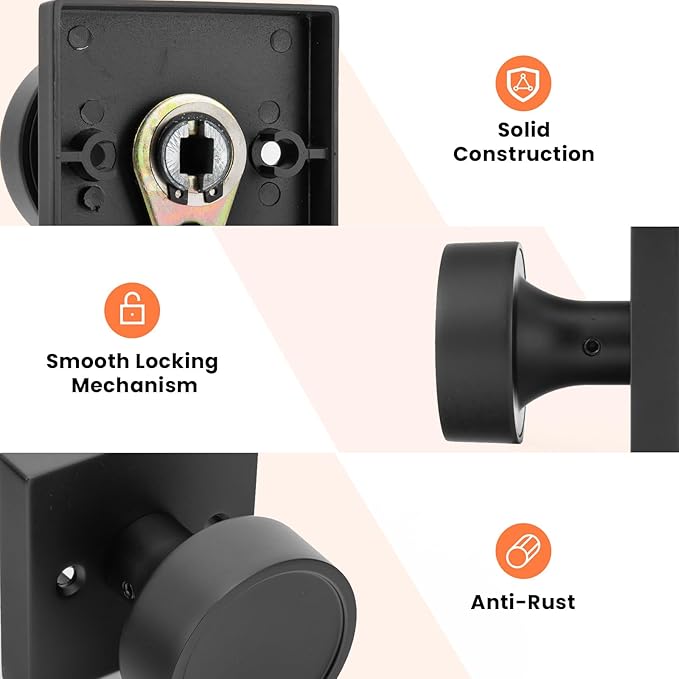 Haidms Matte Black Dummy Door Knobs, Half No-Turning Dummy Knob for Closet Doors, Zinc-Alloy Single-Sided Door Locks (6 Pieces/3 Pairs)