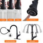 APPASO Black Kitchen Faucet with Pull Down Sprayer Head - Single Handle High Arc Single Hole Pull Out Kitchen Sink Faucets with Deck Plate, Matte Black