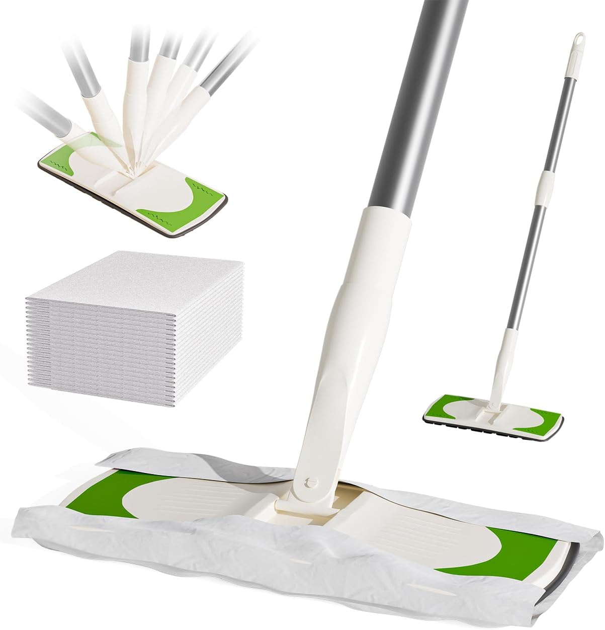 Sweeper 2-in-1 Dry + Wet Cleaning Tool,Professional Floor Mopping and Sweeping Kit Includes 1 Sweeper,40 Dry Sweeping Cloths,6 Wet Mopping Cloths