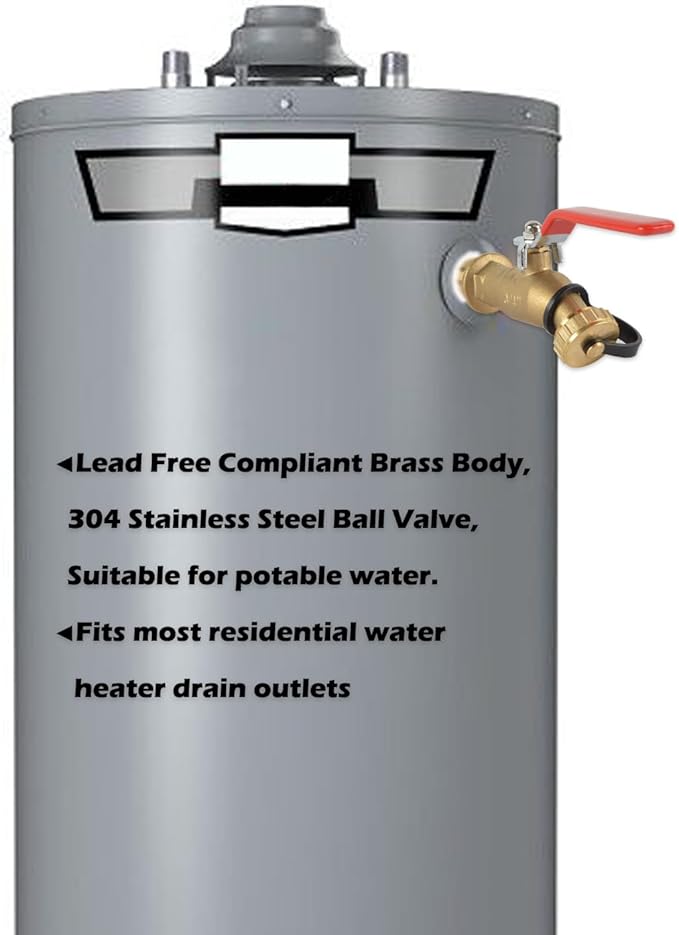 Full Port Brass 3/4" MNPT Water Heater Drain/Flush Ball valve(2 inch Shank, LF Compliant, 180 Degree Handle, w/Garden Hose Cap)