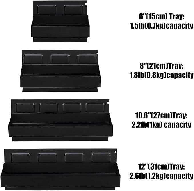 Mayouko 4PCS Magnetic Tool Parts Tray Shelf Set, Magnetic Storage for Toolbox, Tool Box Accessories for Van Workshop, Garage,Toolbox, Tool Chest, 6",8",10",12" Magnetic Tray