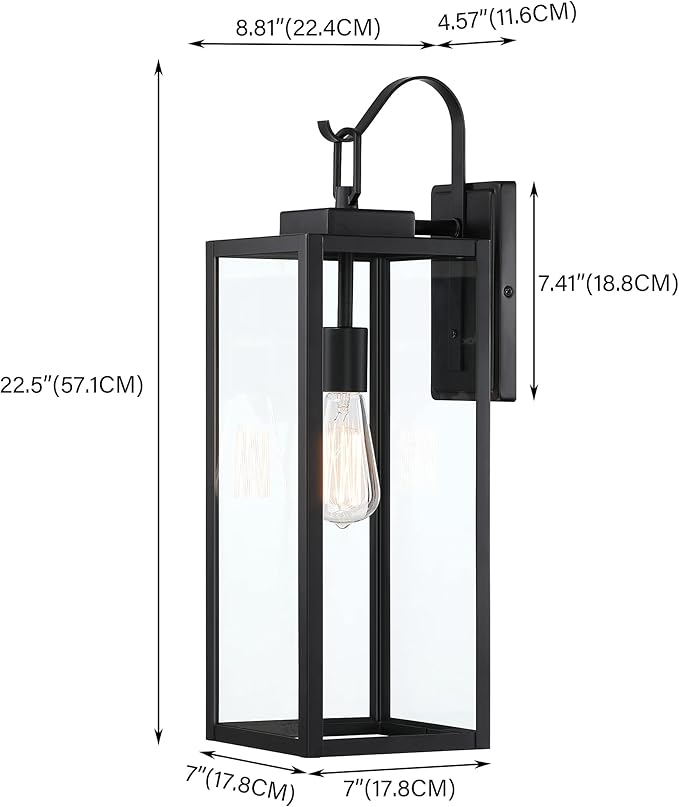 Pia Ricco Extra Large Size Outdoor Wall Lights, 22.5 Inch Matte Black Oversized Exterior Light Fixture with Clear Glass Shade, Front Porch Lighting, Modern Sconce Lantern for House, Garage, ETL Listed