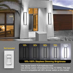 Sytmhoe Outdoor Wall Sconce Lights,2Packs 10%-100% Dimmable LED Modern Porch & Patio Wall Light Fixture, 23.6in Black Exterior Sconce Wall Mounted Lights Suitable for Garage Courtyard House(6000K)