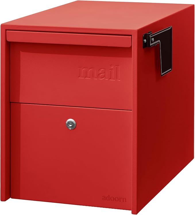 Lockable Post Mount Mailbox | Large Size (RED), Anti-Theft Locking Mailbox, 15.5" H x 12" W x 18.5" D, Weatherproof Mailboxes for Outside The House
