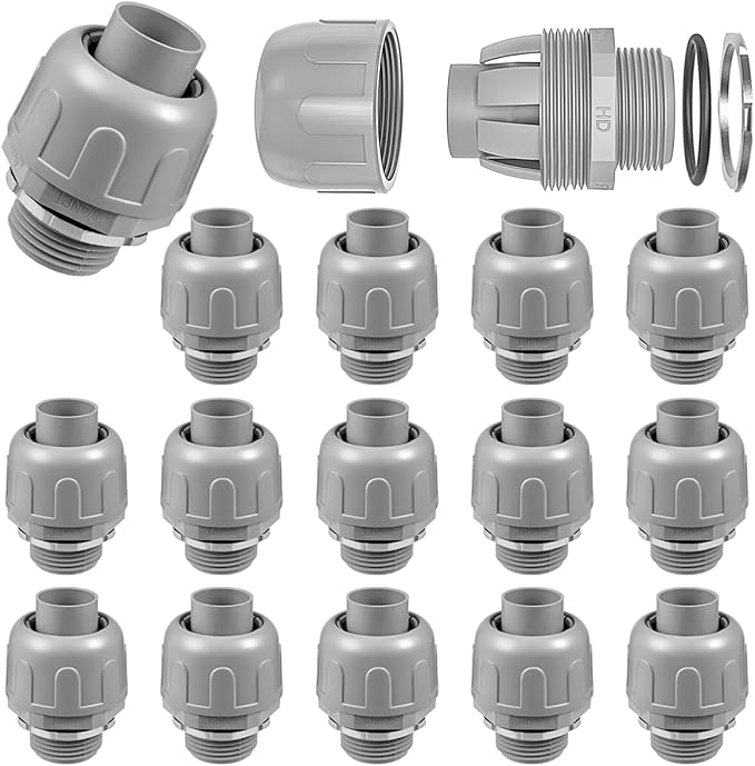 16-Pack 3/4 Inch Liquid Tight Connector NPT Non-Metallic PVC Electrical Flexible Conduit Fittings, UL Listed - 180 Degree Straight