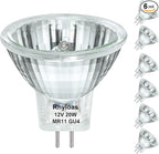 GU4 Halogen 20W, 6 Pack GU4 Base MR11 12V 20W, Long Lasting GU 4 MR11 Dimmable with Glass Cover, MR 11 Warm White 2800K Fiber Optic Light Bulb, MR 11 Bulb with GU 4 /GZ4 Bi Pin Base