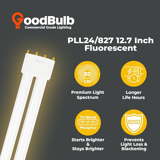 GoodBulb PLL24/827 | 24W 12.7" Twin Tube Compact Fluorescent Light Bulb | 4-pin 2G11 Base 2700K Soft White 1500 Lumen | 36000 Hour Long Life Biax | Pack of 10