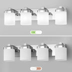4-Light Chrome Bathroom Light Fixtures, Vanity Lights for Bathroom Mirror Lamp with Milky White Square Glass Shade, E26 Base Modern Wall Sconce Kitchen Light Fixtures Led Vanity