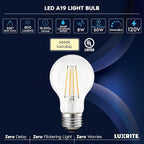 LUXRITE Vintage A19 LED Light Bulbs 60W Equivalent, 3500K Natural White Dimmable, 800 Lumens, Standard LED Edison Bulb 8W, UL Listed, E26 Base (6 Pack)