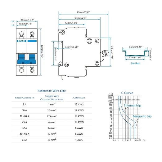 DC Miniature Circuit Breaker, 2 Pole 500V 10 Amp Isolator for Solar PV System, Thermal Magnetic Trip, DIN Rail Mount, Chtaixi DC Disconnect Switch C10