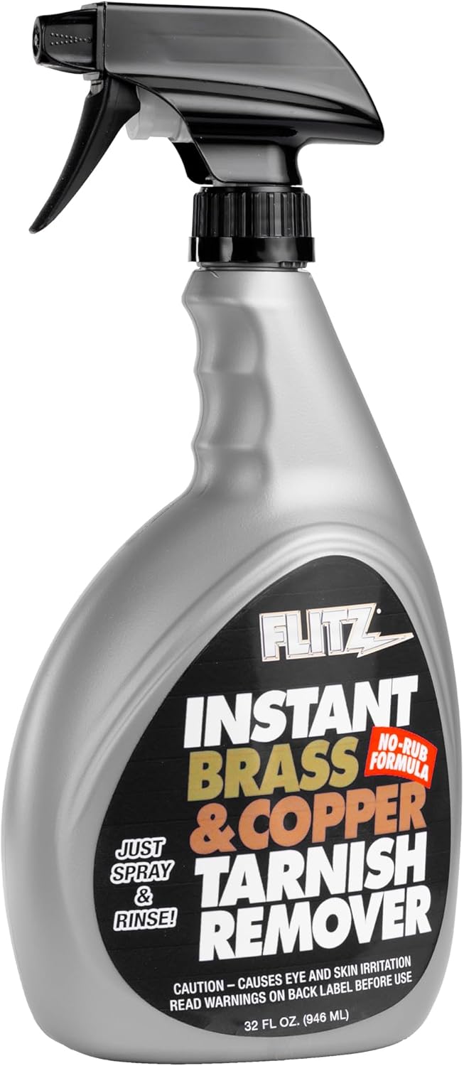 FLITZ Instant Brass and Copper Tarnish Remover - 32oz Bottle of USA-Made Organic Rust Remover Spray (No-Rub) - Removes Stains & Oxidation from Glass & Aluminum - Brass Cleaners That Work (1 Pack)