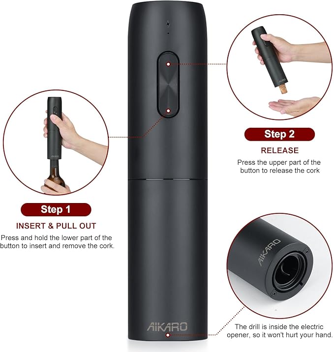 AIKARO - Electric Wine Bottle Opener Automatic Corkscrew, Rechargeable (Set A)