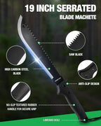 MOSSY OAK Machete with Saw, 19" Sharp Machete with Sheath, Ergonomic No-Slip Handle, Machetes for Bushcraft, Outdoor Hunting, Garden Cutting Trees and Yard Work