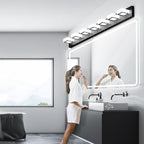 Ralbay 46inch Matte Black Vanity Lights 7 Lights Dimmable 5 Color Temperature Acrylic Modern LED Black Vanity Lighting for Bathroom