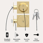 Mega Handles SUANA Entrance Combo, Door Knob and Cylinder Deadbolt and Key Combo, Heavy Duty Locking Door Knobs for Left or Right-Handed Doors – Satin Brass