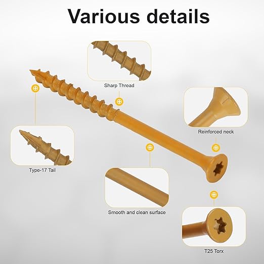 Wood Screws #10 x 3’’, T25 Star Torx Drive Flat Head Deck Screws, Tan, 67Pcs (1lb)