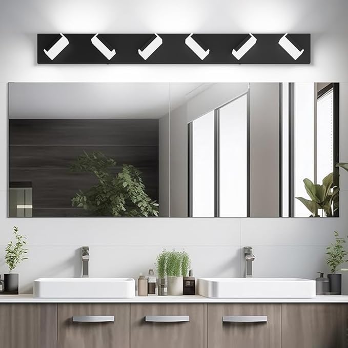 Aipsun Black Bathroom Light Fixtures - 6 Modern Vanity Lights with LED, Over Mirror (White Light, 6000K)