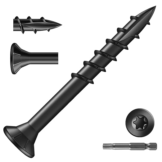 #8 x 1-1/2" Deck Screws (150Pcs) 1lb. Exterior Wood Screws. Carbon Steel, Black, Flat Head, Rust Resistant epoxy Coated, with T25 Star Bit