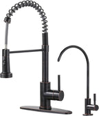 Kitchen Faucet and Water Filter Faucet: Stainless Steel Kitchen Sink Faucet with Drinking Water Faucet - Oil Rubbed Bronze Single Handle Tap with Pull Down Sprayer for Kitchen Sink Farmhouse Bar
