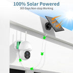 《 2-Way Audio & 100% Solar Powered》Outdoor Wireless PTZ Camera System, 4MP Solar Powered Battery Cameras,Home Video Surveillance