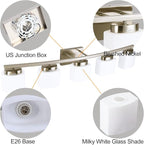 5 Light Brushed Nickel Vanity Lighting Fixture with Milky White Glass Shade for Bathroom Over Mirror, 40 Inches