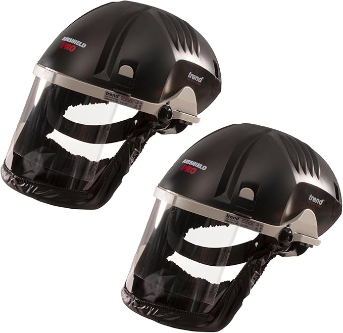 TREND AirShield Pro Full Faceshield Twin Pack, Battery Powered Air Circulating Dust Protector for Woodworking, 0.6 Micron Filtration, U*AIR/PRO/D7