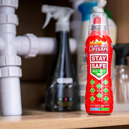 LifeSafe Technologies StaySafe All-in-1 Portable Fire Extinguishing Spray | Compact Fire Spray Smothers 10 Types of Fires | Non-Toxic, Non-Hazardous & Eco-Friendly for Home, Kitchen and Garage