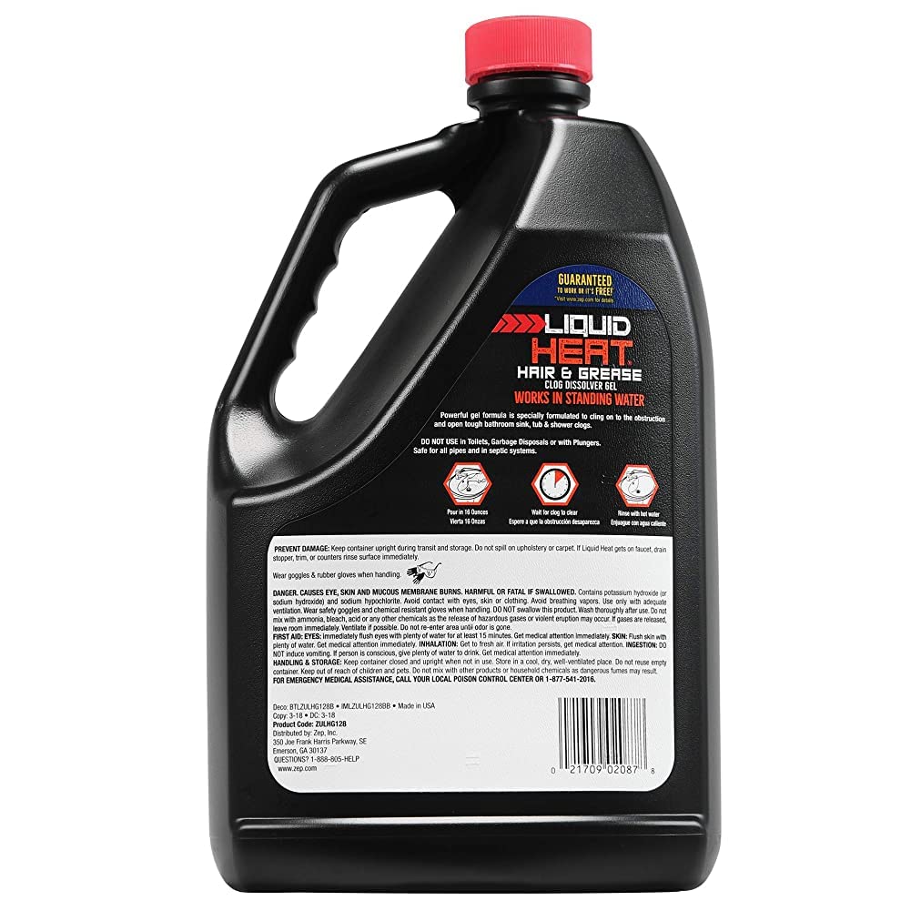 Zep Liquid Heat Clog Dissolver Gel - 64 Fl Oz (Case of 1) ZULHG128 - Professional Strength Formula Works in Less Than 10 Minutes