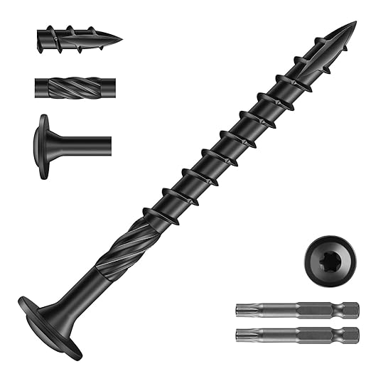 #14 x 3 Inch Lag Screws (264Pcs) 6lb. Structural Wood Screw, Black, Carbon Steel, Washer Head, Rust Resistant epoxy Coated, T30 Star Bit