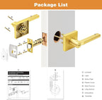 Probrico Gold Privacy Door Handle Lockset Heavy Duty Square Satin Brass Interior Door Lever for Bedroom or Bathroom Reversible Keyless Handleset Door Knob Slim Handed Levers, 1 Pack