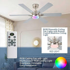 52in Ceiling Fans with Lights RGB Ceiling Fan with Light and Remote/APP Control,Low Profile Ceiling Fans with Lights for Bedroom,Living Room,Kids Room,3CCT Dimmable Modern Ceiling Fan, 8 Speeds,Nickel
