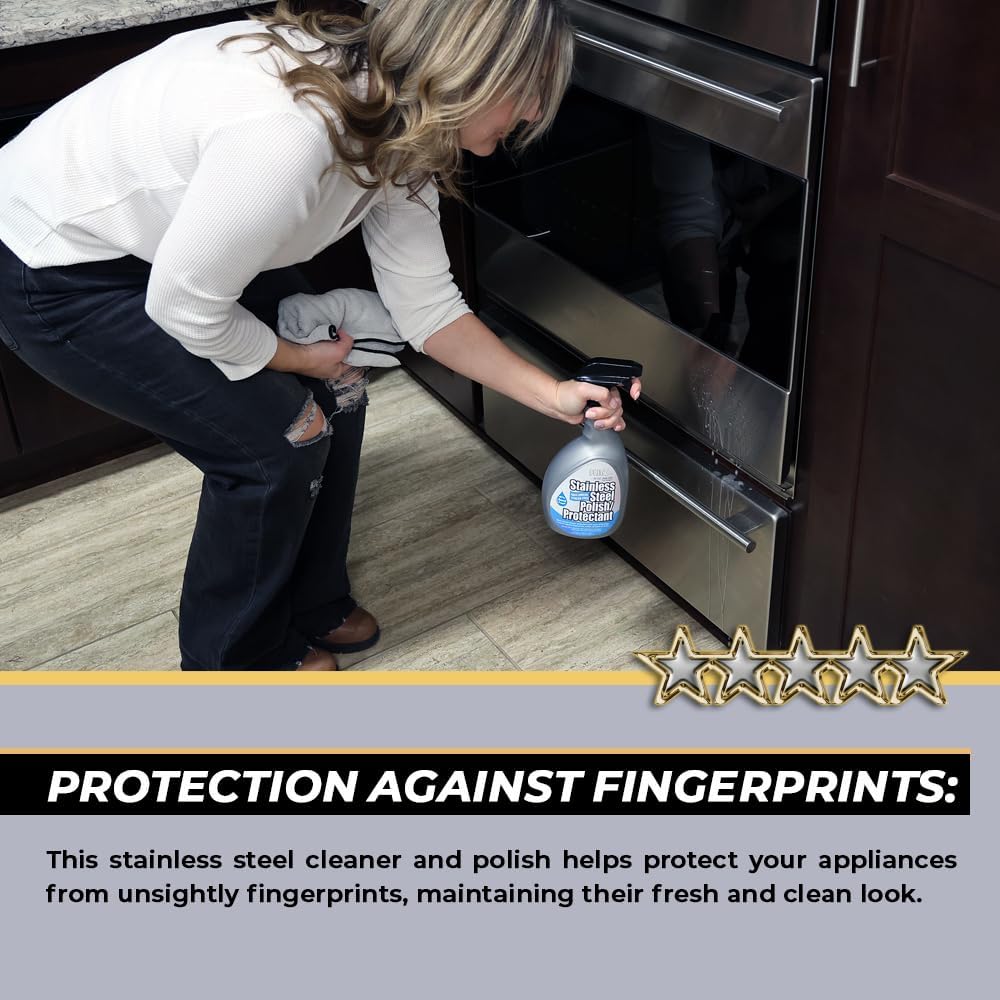 Flitz Stainless Steel Polish Protectant - 32oz Bottle, USA-Made Ceramic Coating for Stainless Steel Appliances, Repels Fingerprints & Water Spots - Aluminum & Chrome Polish & Protectant (1 Pack)
