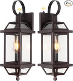 18" Bronze Outdoor Wall Sconces, Dusk Till Dawn Outdoor Porch Lights with Clear Glass, Aluminum Outside Porch Lantern Enclosed Bottom ETL Listed Brown Exterior Wall Sconces for Patio House