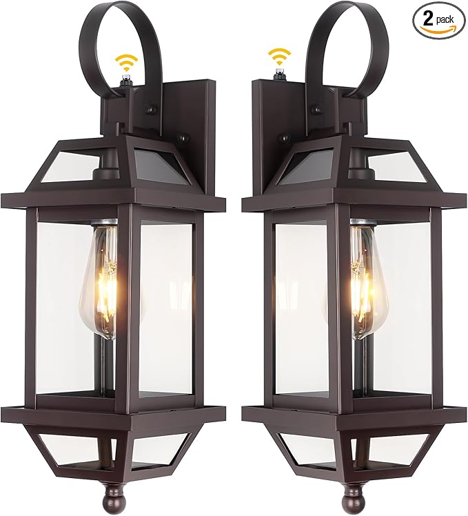 18" Bronze Outdoor Wall Sconces, Dusk Till Dawn Outdoor Porch Lights with Clear Glass, Aluminum Outside Porch Lantern Enclosed Bottom ETL Listed Brown Exterior Wall Sconces for Patio House