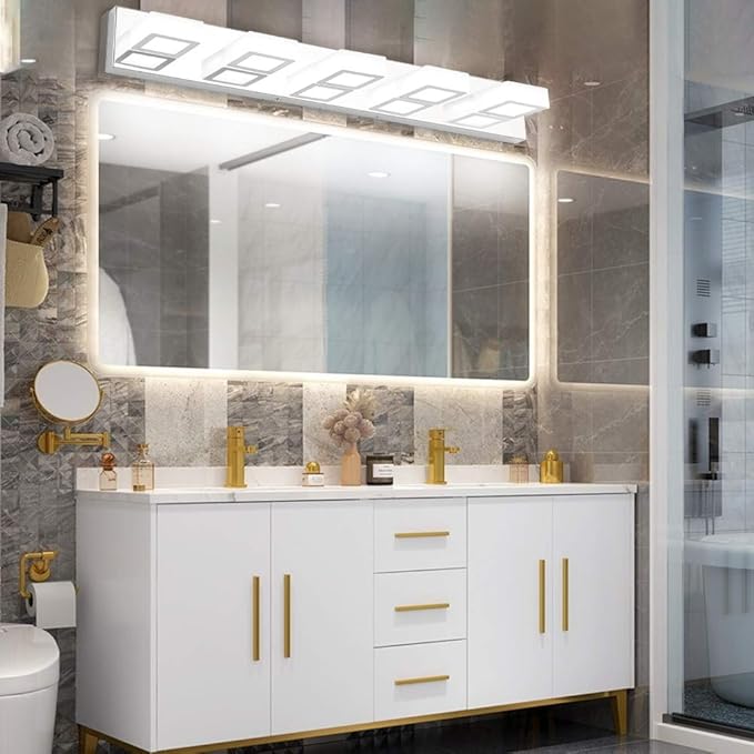 Ralbay Modern Chrome Bathroom Lights with 5 LEDs - Acrylic Finish Over Mirror, Natural White Light