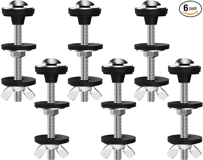 6PCS Universal Toilet Seat Bolts Kit, Heavy Duty Toilet Tank Bolts Replacement, Waterproof Stainless Steel Toilet Seat Screws and Rubber Washers Gaskets with Extra Long Nut