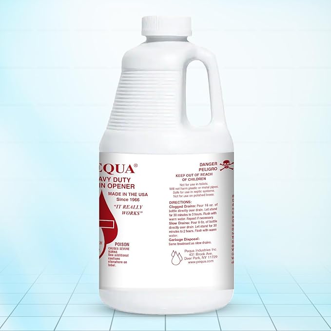 PEQUA INDUSTRIES 64 oz Pequa Heavy Duty Drain Opener - Powerful, Non-Acid, Fast-Acting Formula, Safe for All Pipes, Industrial strength Drain Cleaner for Sinks, Tubs, Septic Tanks (Pack of 4)