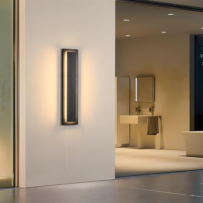 tewei 23.6 Inch Modern Outdoor Wall Sconce, Long Black LED Exterior Lighting Fixtures, Modern Large Outdoor Front Porch Lights Outside Wall Mount Lights for House, Warm White 3000K, 2 Pack