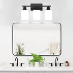 3-Light Bathroom Light Fixtures, Vanity Light with Milky White Shades, Matte Black Bathroom Light Fixtures Over Mirror, Modern Bathroom Wall Lamp for Mirror Living Room Cabinet Bedroom