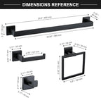 TQKAG 6-Piece Bathroom Towel Bar Sets Matte Black 23.6 inch Towel Bar Stainless Steel Towel Ring Coat Hook and Toilet Paper Holder Bathroom Hardware Set Wall Mounted Bathroom Accessories Kit