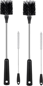 4 Pack Water Bottle Brushes with Straw Cleaner, Stainless Steel Handle Baby Bottle Brush Cleaner, Kitchen Scrub Cleaning Brushes for Cup, Wine Glasses, Coffee Mugs, Tumblers, Wine Decanters, Black