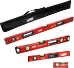 WBE 4-Piece Torpedo-Level Set with Magnetic, Digital-Leveler with LCD Display, 4.7", 16", 20", 40" Aluminum Alloy Spirit Level-Set with Carrying Bag, Bubble Vials Ruler for 45/90/180 Degree.