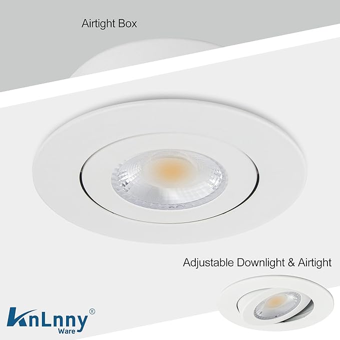 4 Inch Led Recessed Lights 10 Pack, Ajustable Eyeball Gimbal Recessed Ceiling Light with Junction Box,5 CCT(2700K-6500K) Selectable,9W 750LM,Airtight, ETL Listed