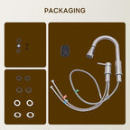 APPASO 2 Hole Kitchen Faucet, S304 Stainless Steel Two Holes Kitchen Sink Faucets with Pull Down Sprayer 3 Modes, Brushed Nickel High Arch Modern Faucet with Side Single Seperate Handle 2 Pieces