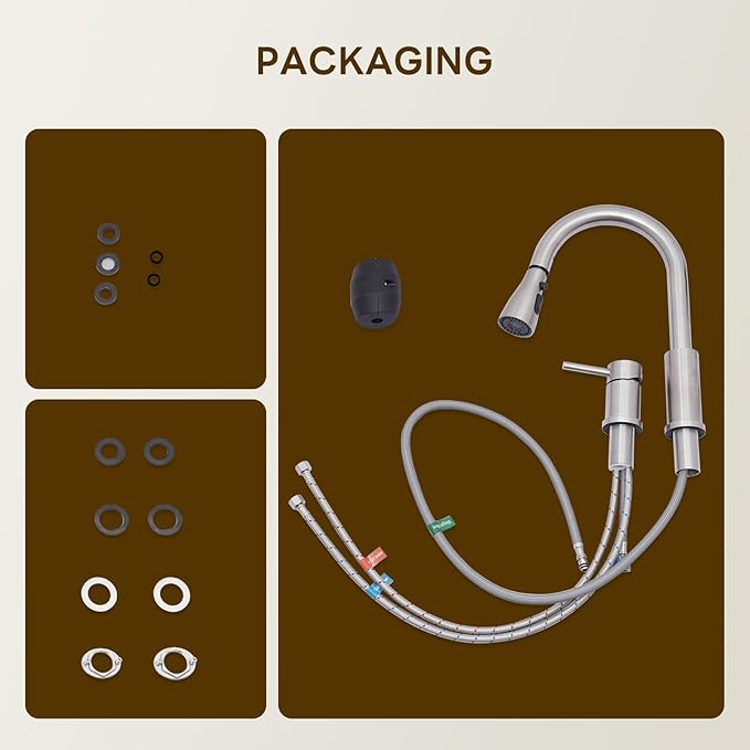 APPASO 2 Hole Kitchen Faucet, S304 Stainless Steel Two Holes Kitchen Sink Faucets with Pull Down Sprayer 3 Modes, Brushed Nickel High Arch Modern Faucet with Side Single Seperate Handle 2 Pieces