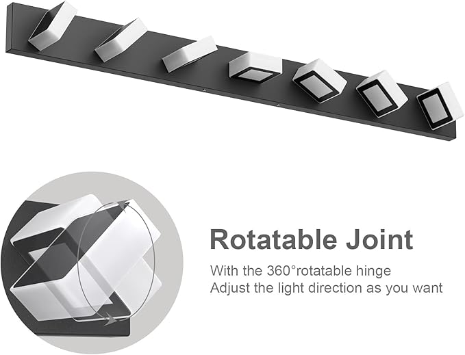 Ralbay 46" LED Matte Black Vanity Lights 7 Lights Acrylic Metal Black Modern Vanity Lights Black Bathroom Lighting Fixtures Over Long Mirror (Natural White Light 4500K)