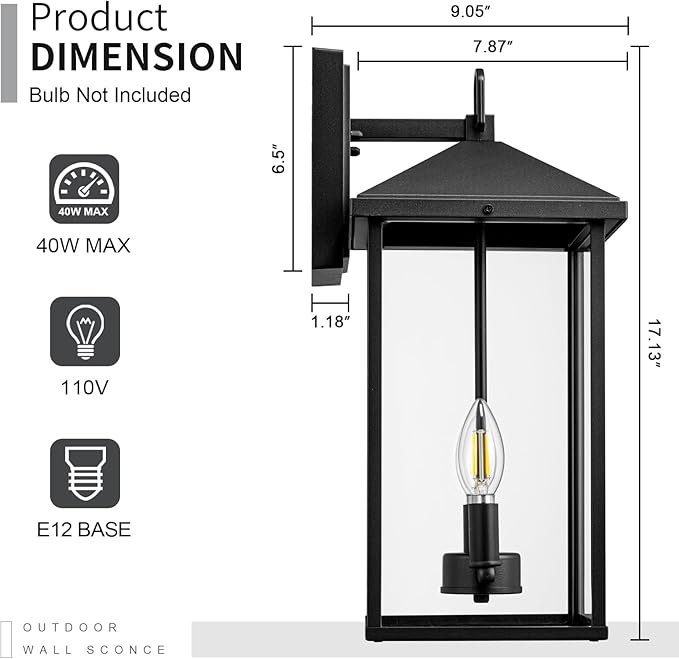 Darkaway Outdoor Wall Lights for House, 17 Inch Tall Exterior Lighting Fixtures Wall Mount Outdoor Porch Lights Outside Sconce Lights with Clear Glass for Patio Hallway Garage E12 Socket