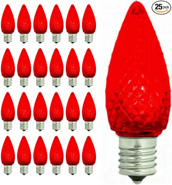 GoodBulb 0.6-Watt C9 Red Diamond Faceted Holiday Light Bulbs Intermediate E17 Base 60 Lumens Christmas Lights Bulbs Ideal for Holiday Decorations Pack of 25 Bulbs