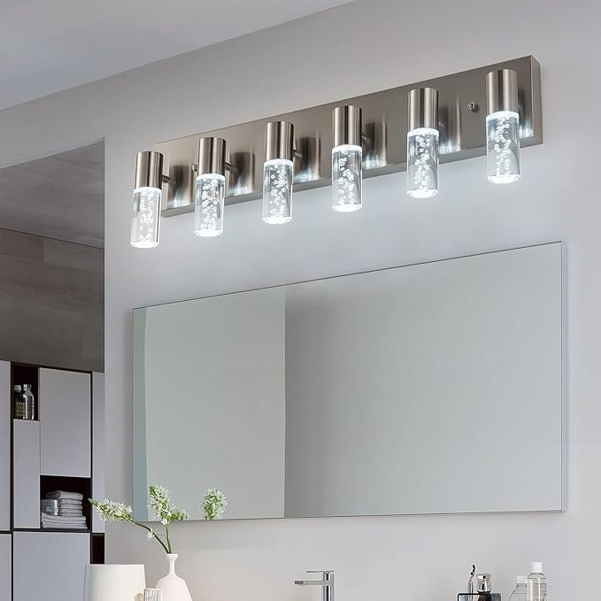 Bathroom Vanity 6 Light Fixture Modern Over Mirror Lighting with Bubble Light Shades and LED White Light 6000K Perfect Bathroom Lighting Fixtures Over Mirror for Your Home………